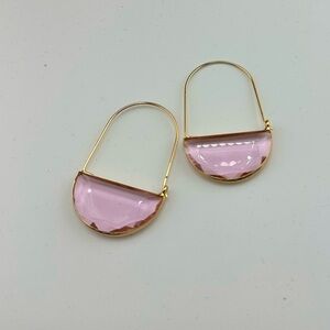 Crescent Elegant Gold Pink Hoop Earrings